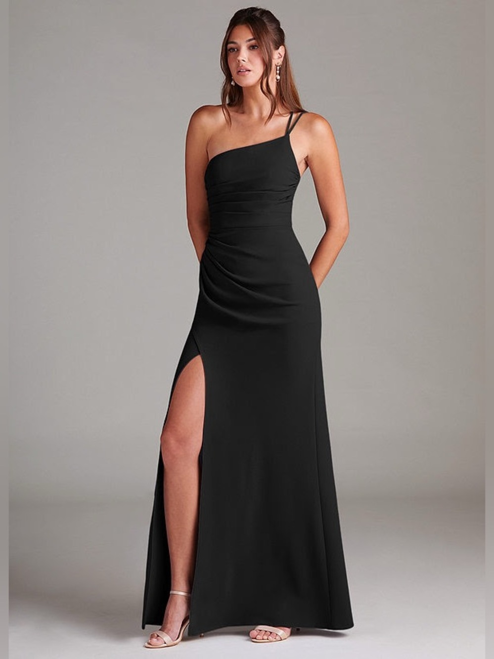 Black Sheath One Shoulder Stretch Crepe Dress